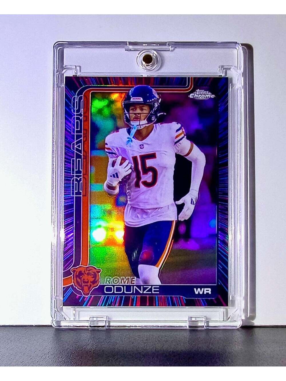 Rome Odunze 2025 NFL Topps Chrome #49 Neon Pulsar Football Card Chicago Bears